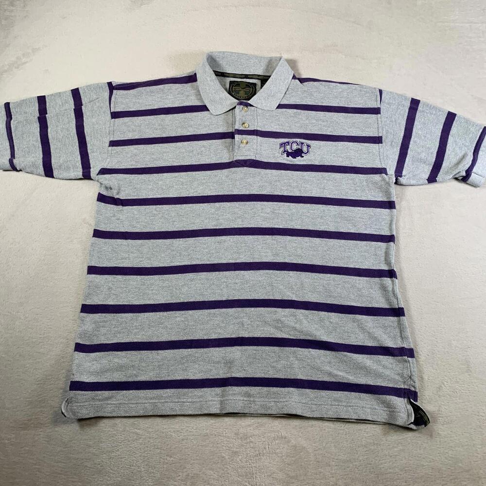 Vintage TCU Horned Frogs Shirt Mens Large Gray Purple Stripe NCAA College 90s